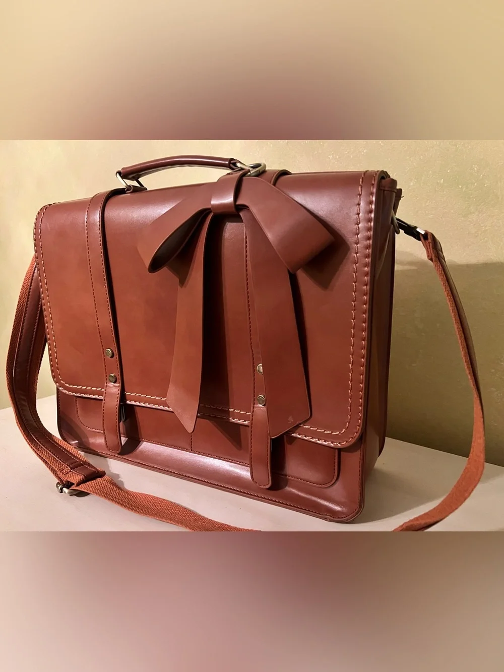 Ecosusi Brown Bow Laptop Bag Vegan Leather With Matching Organizer Folder